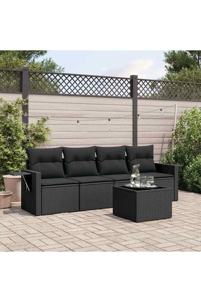 vidaxl Set mobilier de gradina cu perne, 5 piese, negru, poliratan