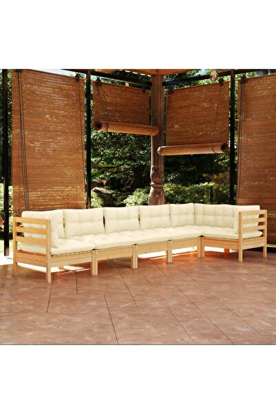 vidaxl Set mobilier gradina cu perne crem, 6 piese, lemn de pin