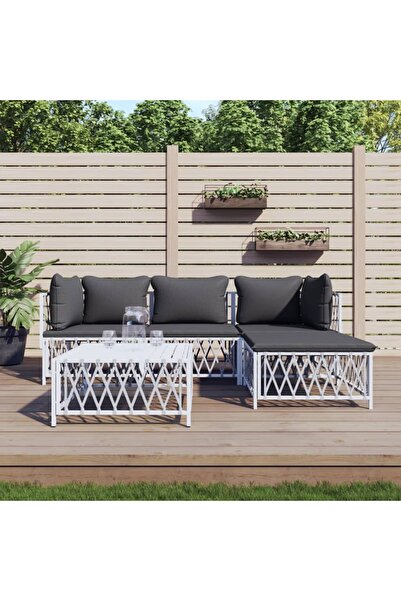 vidaxl Set mobilier de gradina, 5 piese, cu perne, alb, otel