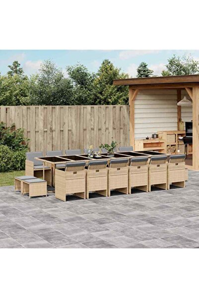 vidaxl Garden furniture set with cushions, 17 pieces, beige, combined polyrattan
