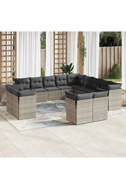 vidaxl Garden furniture set with cushions, 13 pieces, grey, polyrattan