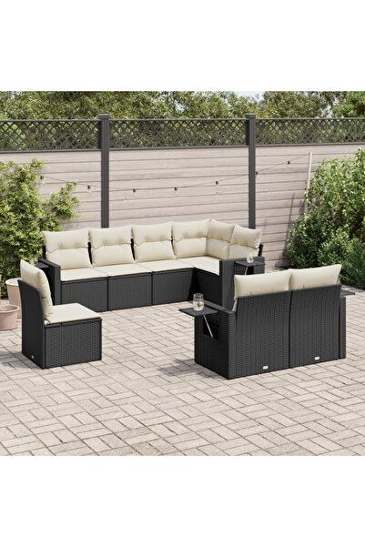 vidaxl Set mobilier de gradina cu perne, 8 piese, negru, poliratan