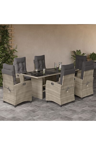 vidaxl Set mobilier de gradina cu perne, 7 piese gri deschis poliratan