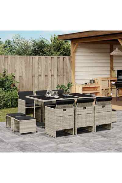 vidaxl Set mobilier de gradina cu perne 11 piese gri deschis poliratan