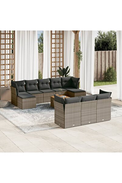 vidaxl Set canapele de gradina cu perne, 11 piese, gri, poliratan