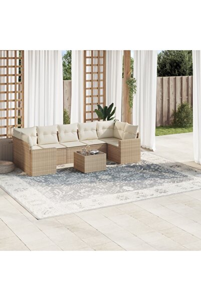 vidaxl Garden sofa set, 8 pieces, with cushions, beige, polyrattan