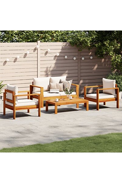 vidaxl Garden sofa set with cushions, 4 pieces, solid acacia wood