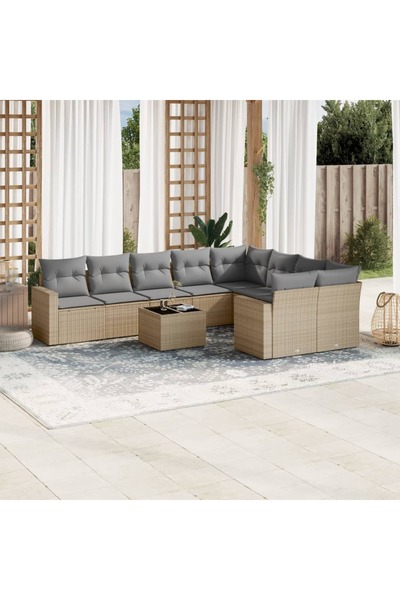 vidaxl Set canapele de gradina cu perne, 10 piese, bej, poliratan