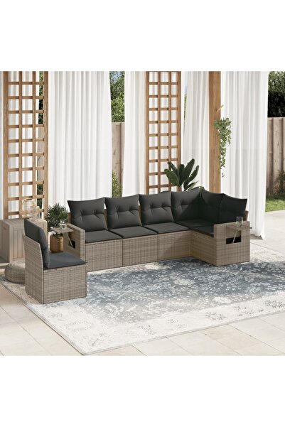 vidaxl Garden furniture set with cushions, 6 pieces, grey, polyrattan