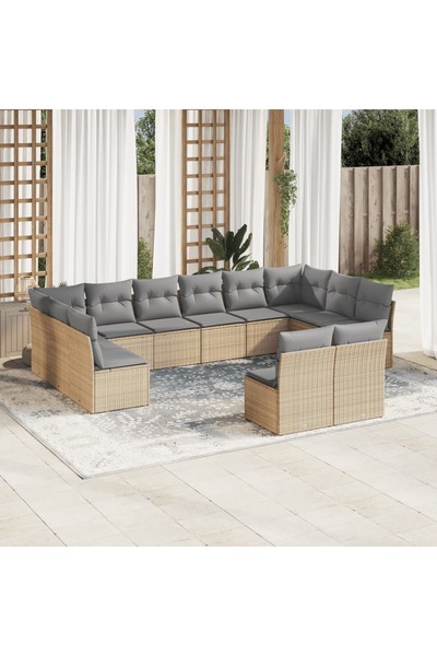 vidaxl Garden sofa set with cushions, 12 pieces, beige, polyrattan