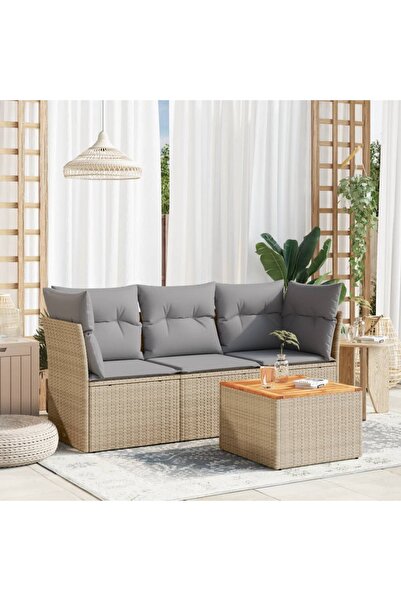 vidaxl Garden sofa set, 4 pieces, with cushions, beige, polyrattan