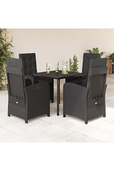 vidaxl Garden furniture set with cushions, 5 pieces, black, polyrattan