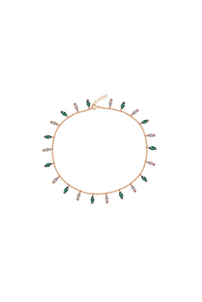 Emiliano Jewellery Beyaz Yeşil Zirkon Taşlı Rose Altın Kaplama Sallantılı Güm...