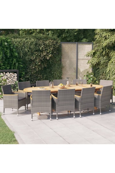 vidaxl Garden furniture set with cushions, 11 pieces, grey