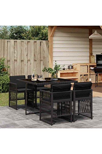 vidaxl Set mobilier de gradina cu perne, 5 piese, negru, poliratan
