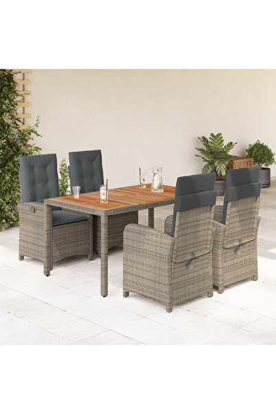 vidaxl Garden furniture set with cushions, 5 pieces, grey, polyrattan