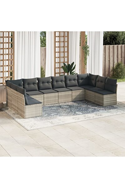 vidaxl Set canapele de gradina cu perne 10 piese gri deschis poliratan