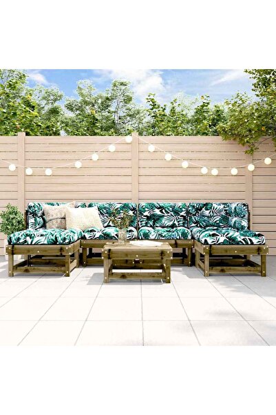 vidaxl Set mobilier de gradina cu perne, 7 piese, lemn de pin tratat