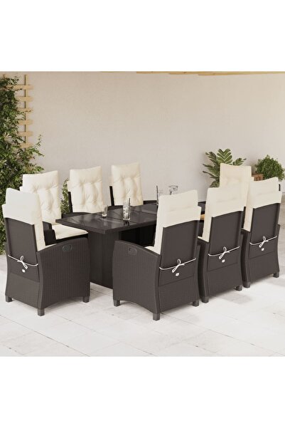 vidaxl Set mobilier de gradina cu perne, 9 piese, maro, poliratan