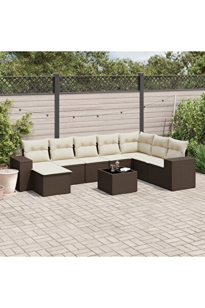 vidaxl Garden sofa set with cushions, 9 pieces, brown, polyrattan