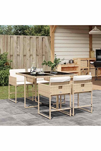 vidaxl Garden furniture set with cushions, 5 pieces, beige, polyrattan