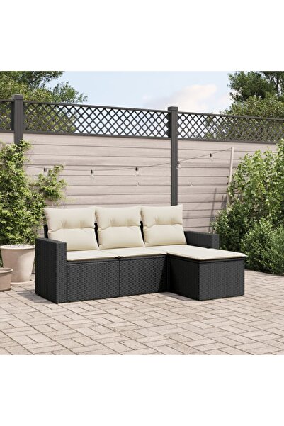 vidaxl Set mobilier de gradina cu perne, 4 piese, negru, poliratan