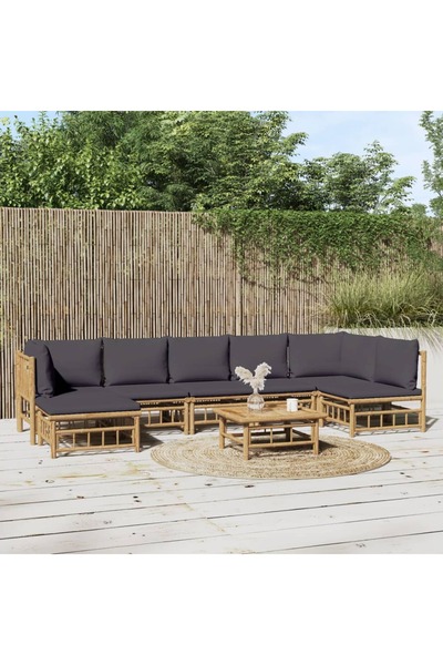 Concept Set mobilier de grădină cu perne gri închis, 8 piese, bambus