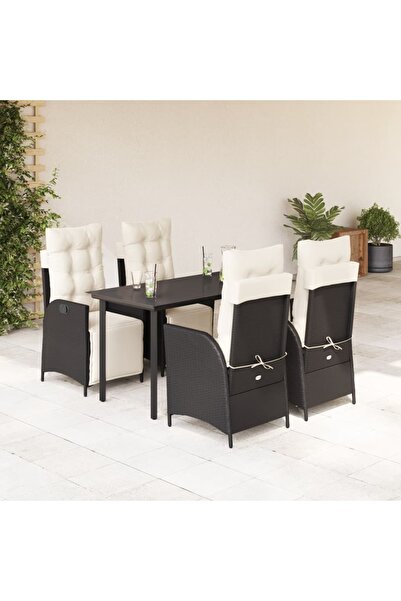 vidaxl Garden furniture set with cushions, 5 pieces, black, polyrattan