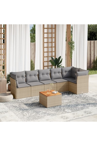vidaxl Garden sofa set, 7 pieces, with cushions, beige, polyrattan