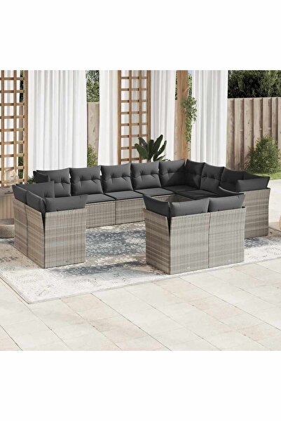 vidaxl Set canapele de gradina cu perne, 12piese gri deschis poliratan