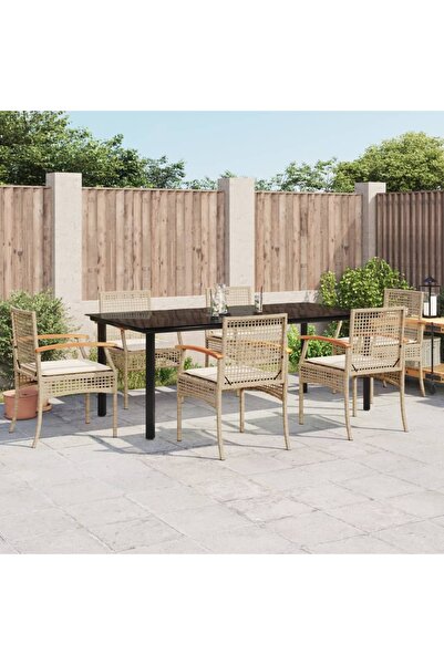 vidaxl 7-piece garden table set with cushions, beige, polyrattan