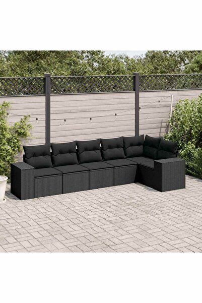 vidaxl Garden furniture set with cushions, 6 pieces, black, polyrattan