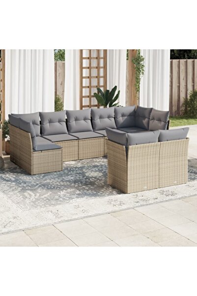vidaxl Garden sofa set, 9 pieces, with cushions, beige, polyrattan