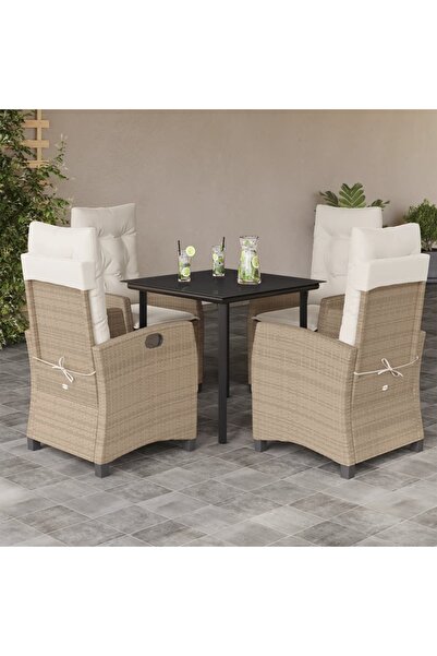 vidaxl Garden furniture set with cushions, 5 pieces, beige, polyrattan