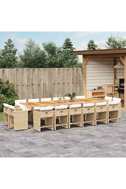 vidaxl Garden furniture set with cushions, 17 pieces, beige, polyrattan