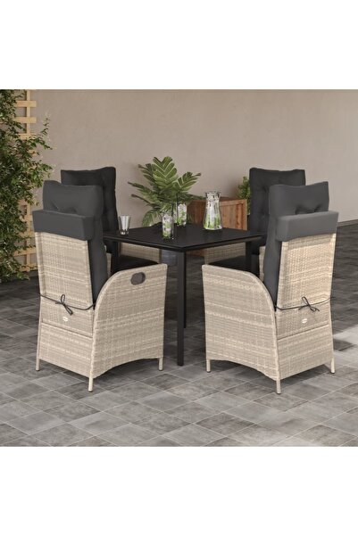 vidaxl Garden furniture set with cushions, 5 pieces, light grey polyrattan