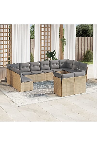vidaxl Garden sofa set with cushions, 12 pieces, beige, polyrattan