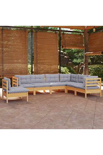 vidaxl Set mobilier gradina cu perne gri, 7 piese, lemn masiv de pin