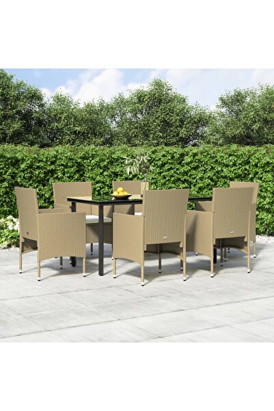 vidaxl 5-piece garden table set with cushions, beige and black