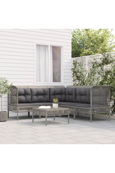 vidaxl Garden furniture set with cushions, 6 pieces, grey, polyrattan