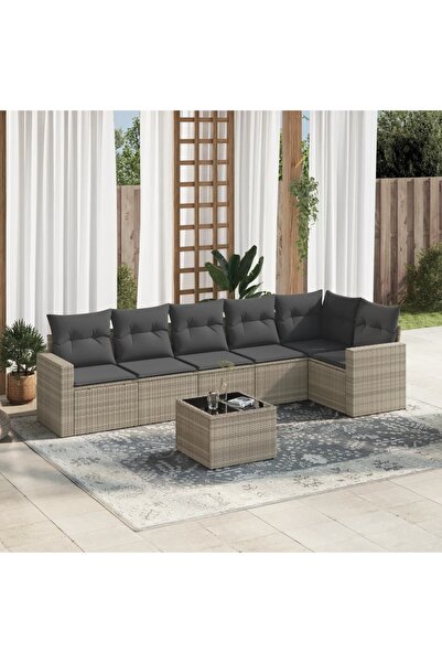 vidaxl Set canapele de gradina cu perne, 7piese gri deschis poliratan