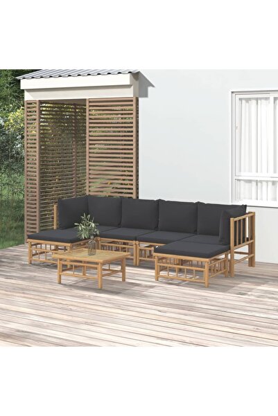 vidaxl Set mobilier de gradina cu perne gri a®nchis, 7 piese, bambus