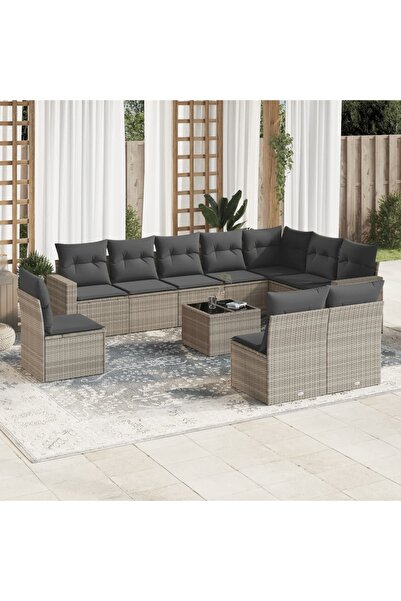 vidaxl Set canapele de gradina cu perne, 11 piese, gri, poliratan