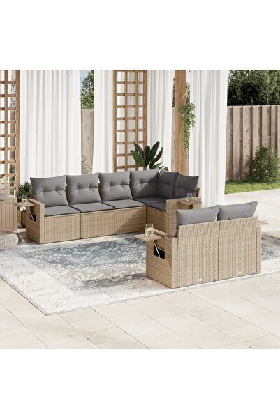 vidaxl Set canapele de gradina, 7 piese, cu perne, bej, poliratan