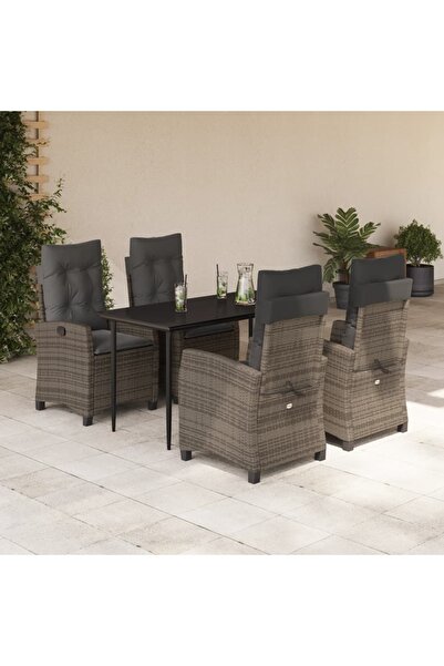 vidaxl Set mobilier de gradina cu perne, 5 piese, gri, poliratan