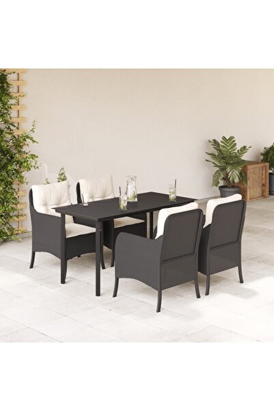 vidaxl Set mobilier de gradina cu perne, 5 piese, negru, poliratan