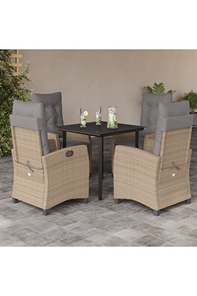vidaxl Set mobilier pentru gradina, 5 piese, cu perne, bej, poliratan
