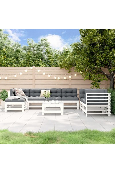 vidaxl Set mobilier relaxare gradina, 8 piese, alb, lemn masiv de pin