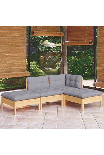 vidaxl Set mobilier gradina cu perne gri, 4 piese, lemn masiv de pin