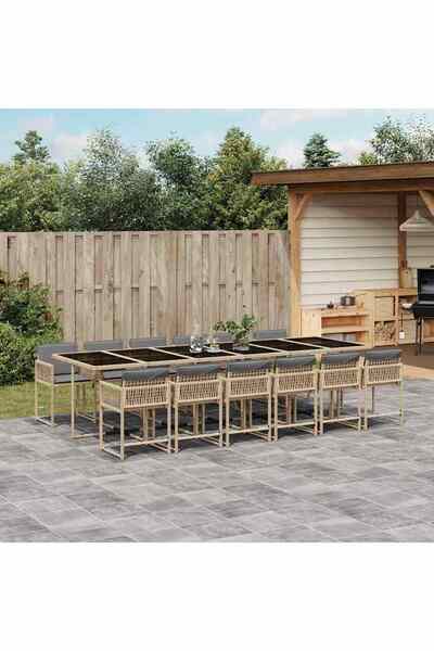 vidaxl Set mobilier gradina cu perne, 13 piese, bej combinat poliratan
